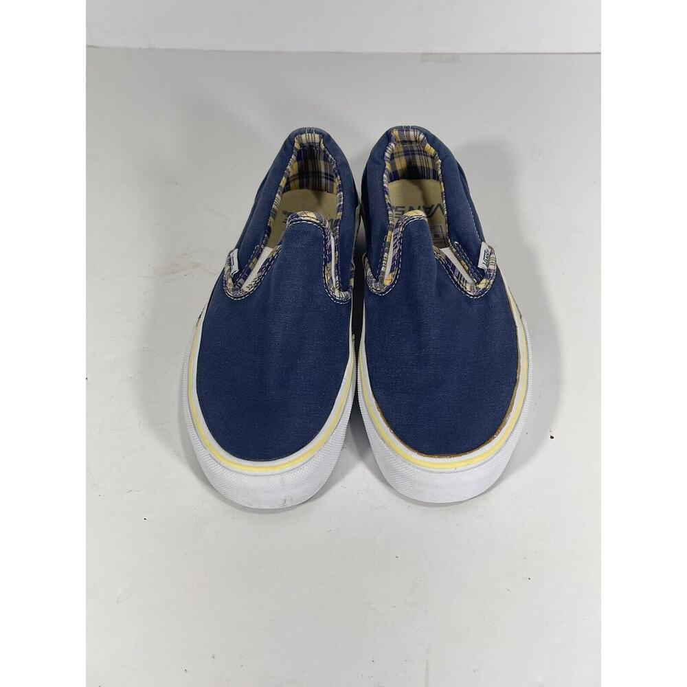 Vans Slip On Skate Navy Blue W/ Yellow Plaids Sole Sz 3.5 Men Sz 5 Women Youth - Picture 7 of 9